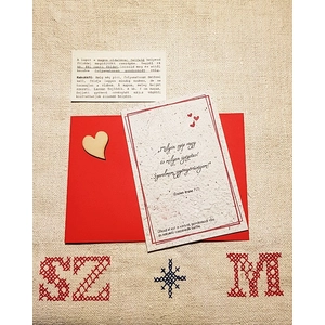 Szerelmes üzenet elültethető magpapíron, szíves, piros borítékban