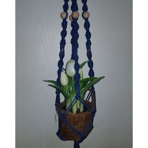Rusztikus egyes makramé virágtartó, kék pamutfonalból, 80 cm