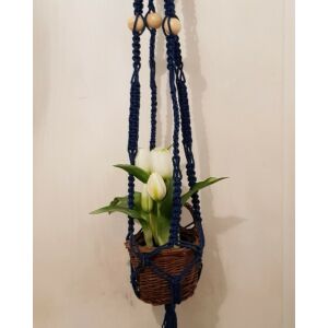 Rusztikus egyes makramé virágtartó, kék pamutfonalból