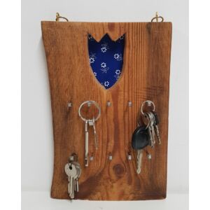 Kézműves, rusztikus fali kulcstartó, kétsoros, kék tulipános mintával