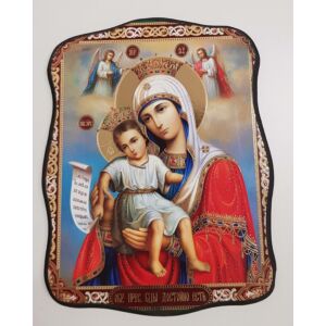 Mária és a gyermek Jézus, koronával ábrázolva szentkép, falikép fatáblán - 24 cm 