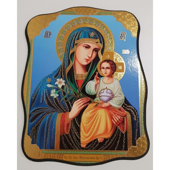 Mária és a gyermek Jézus szentkép, falikép fatáblán virággal - 23 cm 