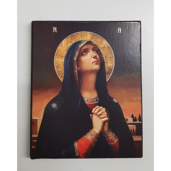 Szűz Mária  szentkép fatáblán, 12 cm