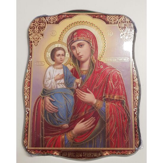 Mária és a gyermek Jézus szentkép, falikép fatáblán, bordó kerettel - 24 cm 