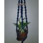 Kép 1/3 - Rusztikus egyes makramé virágtartó, kék pamutfonalból, 80 cm