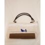 Kép 3/6 - Kézműves női táska zsákvászonból – kékfestős madaras mintával